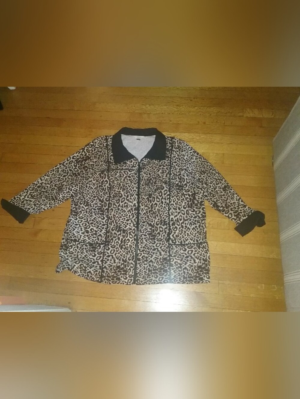 Leopard Print Zip-Front Women's Jacket - Black & Tan 3X